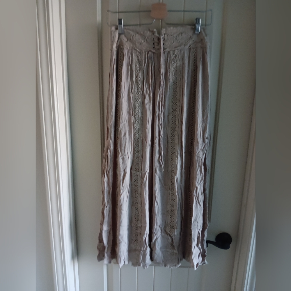 Tan Lace Midi Skirt
